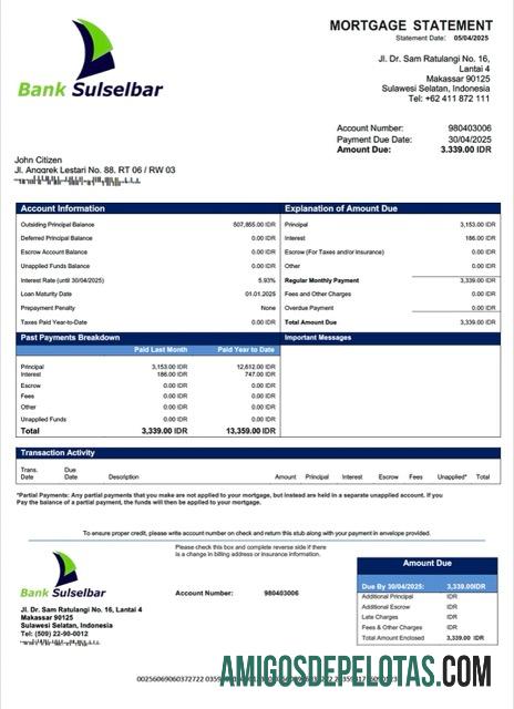realista Modelo Word e PDF de declaração de hipoteca do Banco Sulselbar da Indonésia
